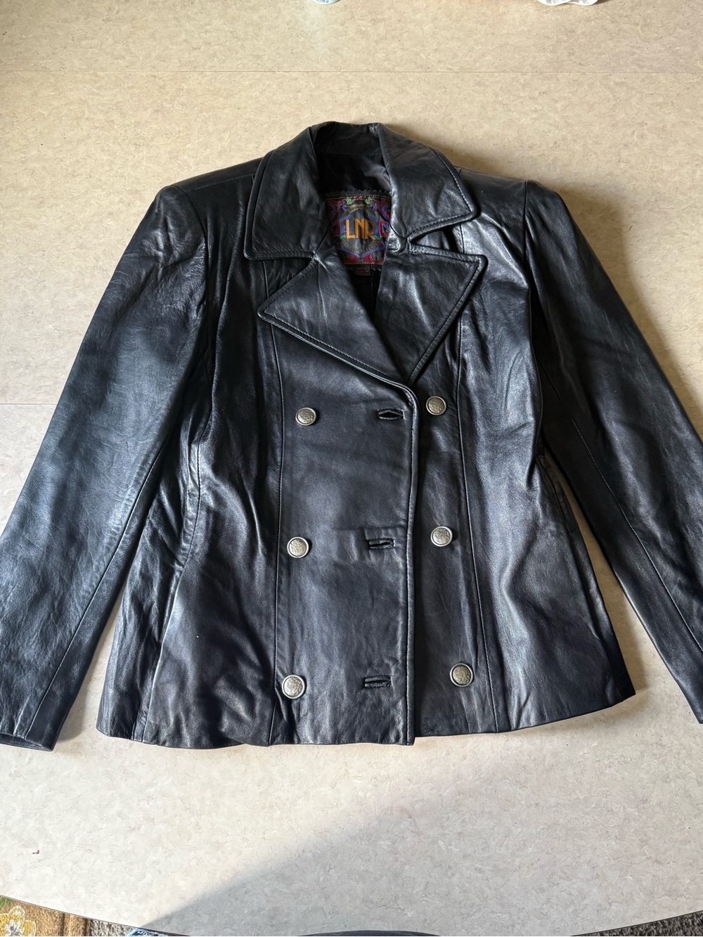 Vintage LNR Black Leather Double-Breasted Women's Jacket